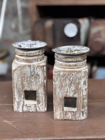 Pair Of Rustic Wooden Candle Holders / Large Church Candle Candlesticks /A