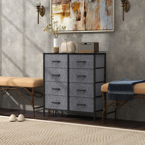 HOMCOM Fabric Chest of Drawers, Storage Drawers, Industrial Bedroom Dresser with 8 Fabric Drawers, Steel Frame and Wooden Top for Nursery, Living Room, Hallway, Black