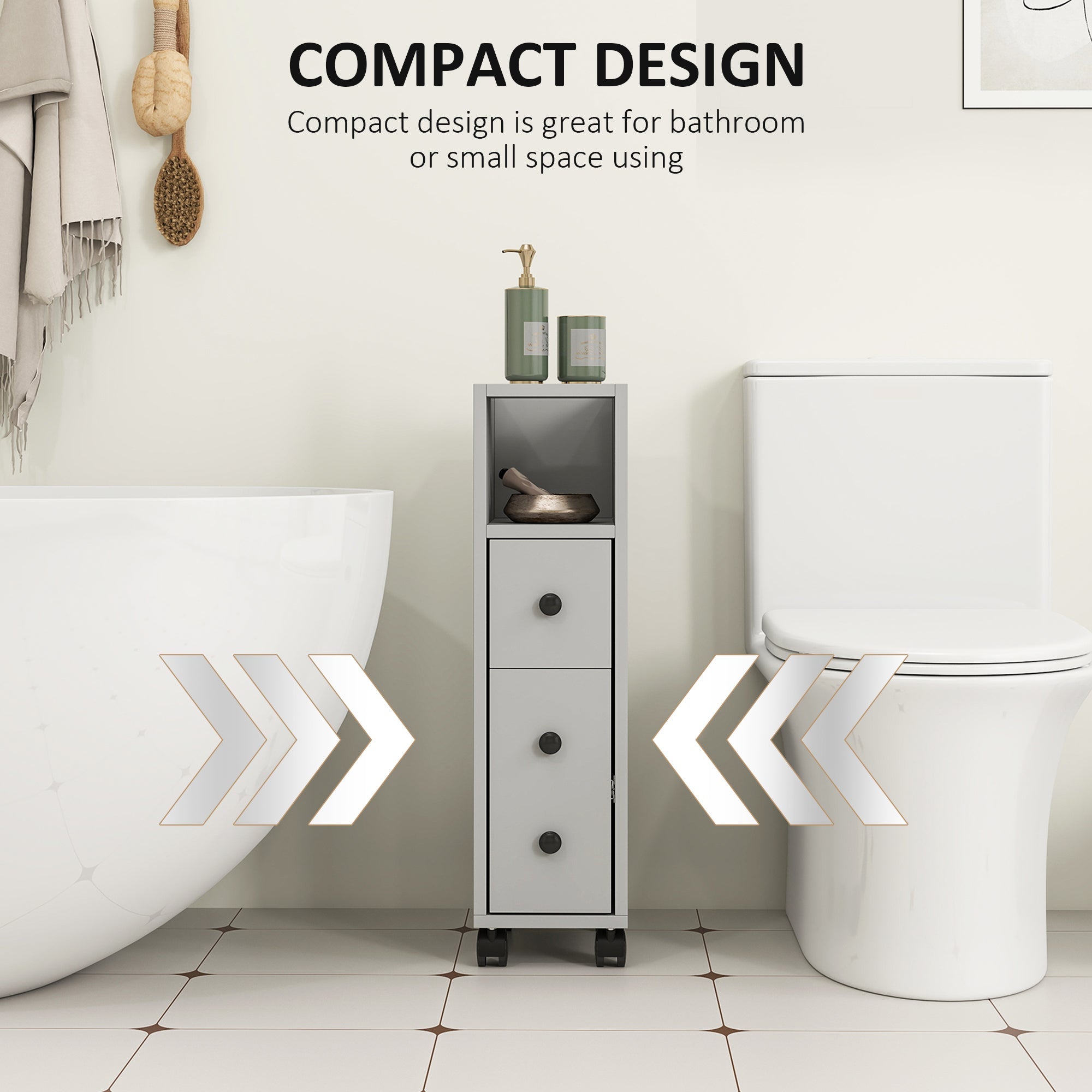 kleankin Slimline Bathroom Storage Cabinet - Grey