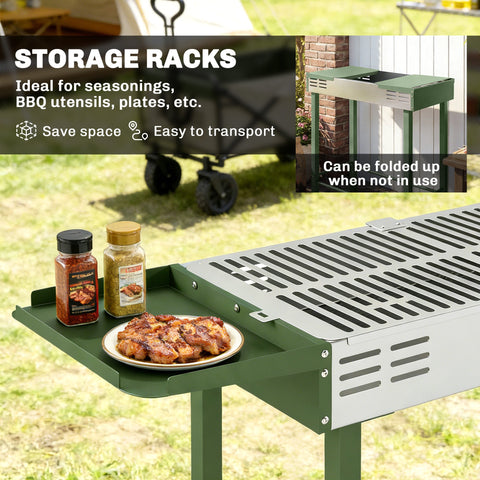 Outsunny BBQ Rotisserie Grill Roaster Charcoal Spit Roasting Machine for Chicken Turkey with 3-Level Grill Grate, Side Shelves, Dark Green