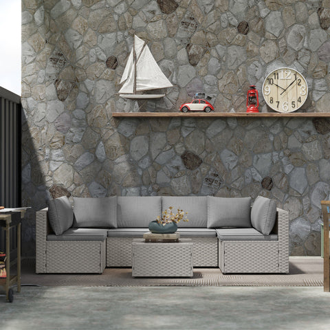 Outsunny Seven-Piece Modular Rattan Set - Grey