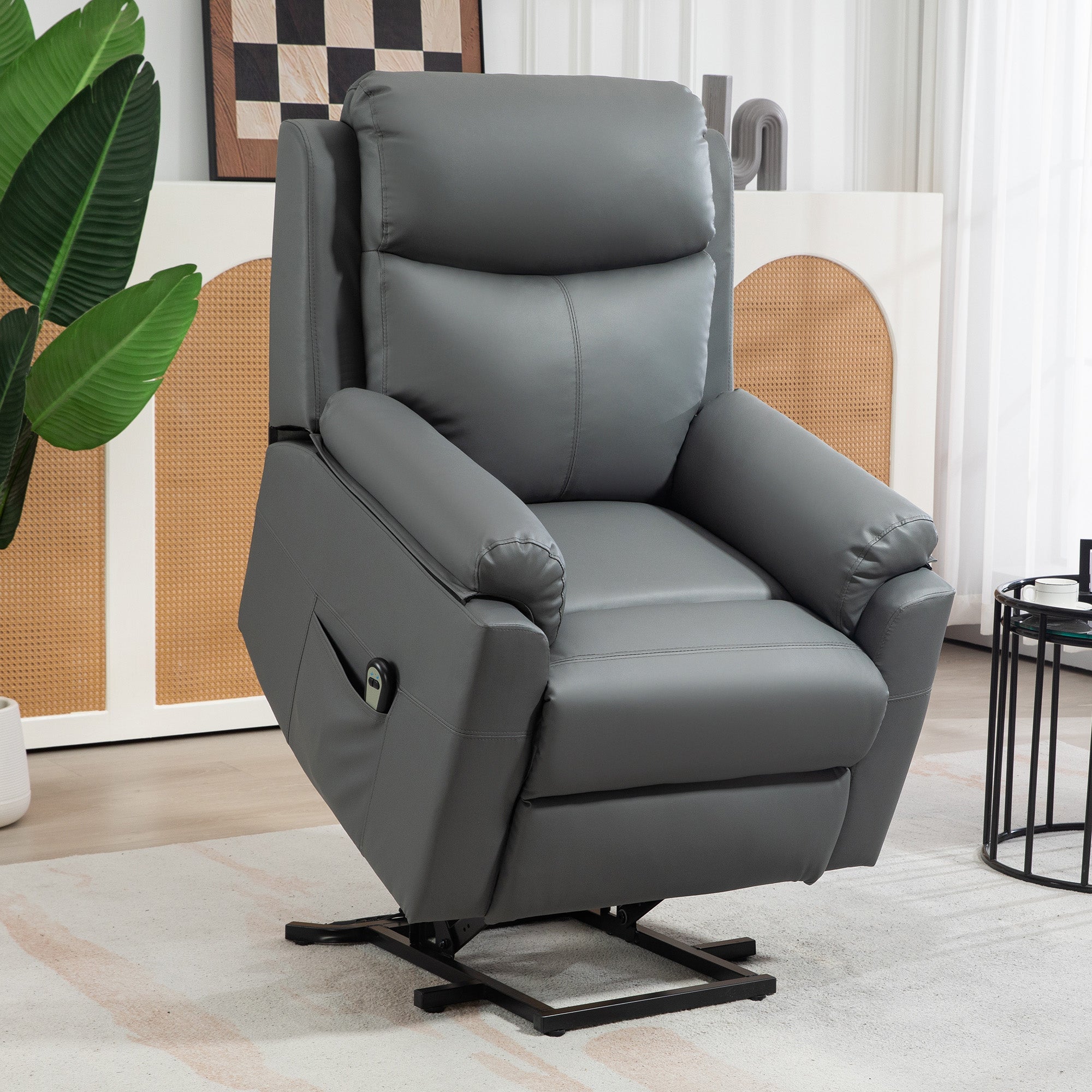 HOMCOM Faux Leather 70\'c2\'b0 Electric Riser Recliner Chair, Charcoal Grey