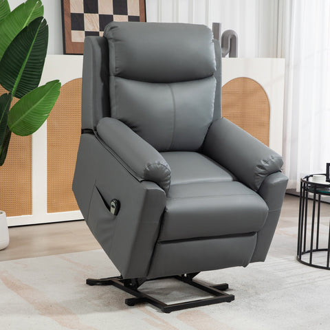 HOMCOM Faux Leather 70\'c2\'b0 Electric Riser Recliner Chair, Charcoal Grey