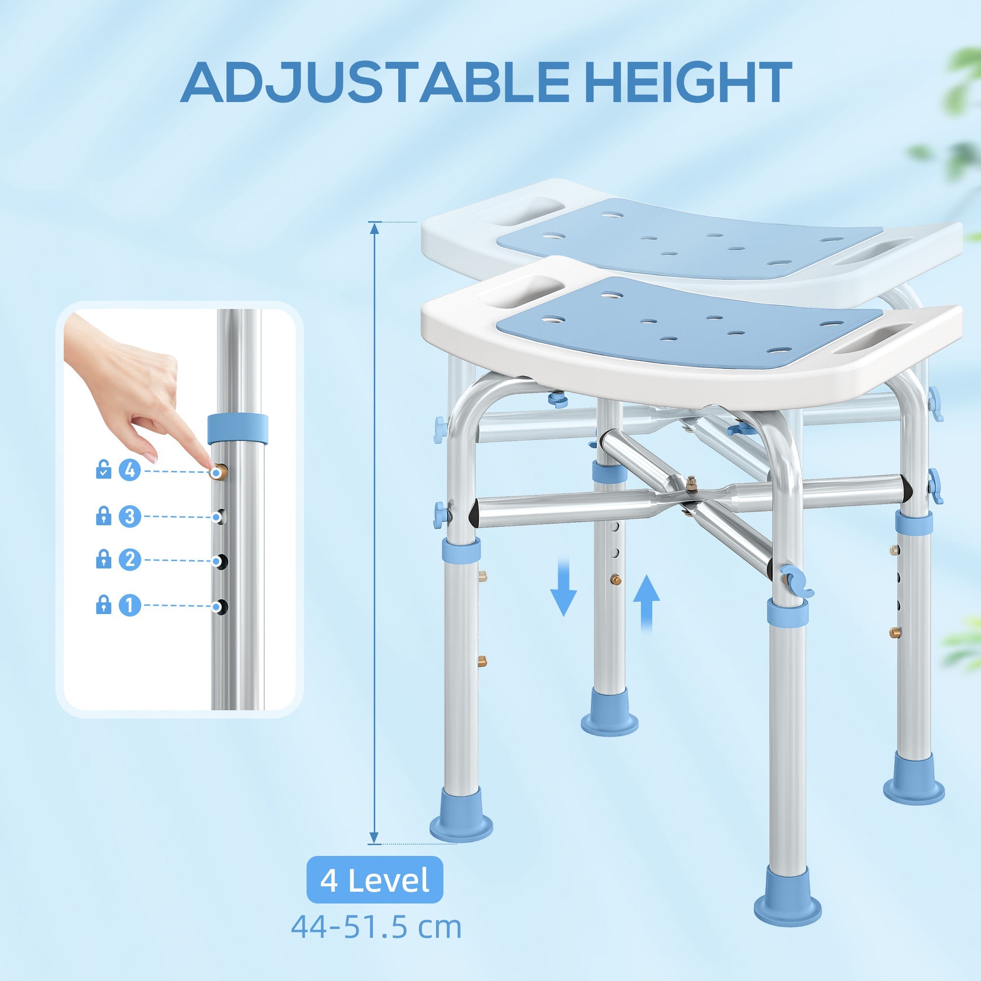 HOMCOM 44-51.5cm Aluminium Frame Shower/Bath Stool - Light Blue
