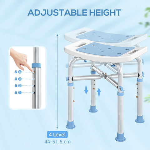 HOMCOM 44-51.5cm Aluminium Frame Shower/Bath Stool - Light Blue