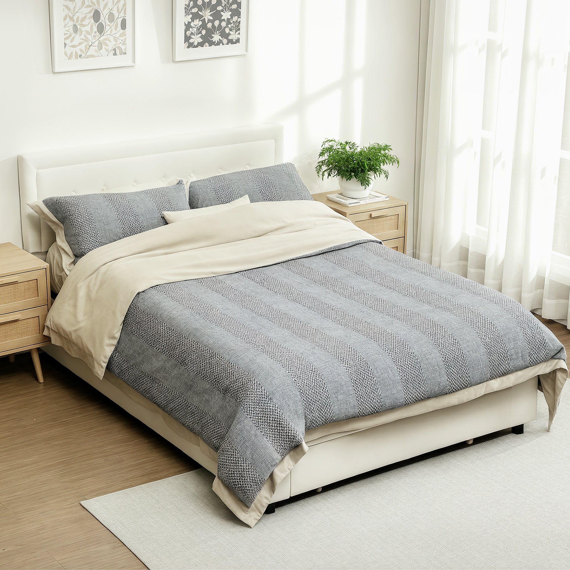HOMCOM Double Ottoman Bed Frame, with Front Drawer - Cream