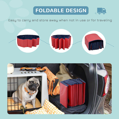 PawHut Foldable Dog Paddling Pool Pet Cat Swimming Pool Indoor/Outdoor Collapsible Summer Bathing Tub Shower Tub Puppy Washer (Φ80 × 20H cm, Red)