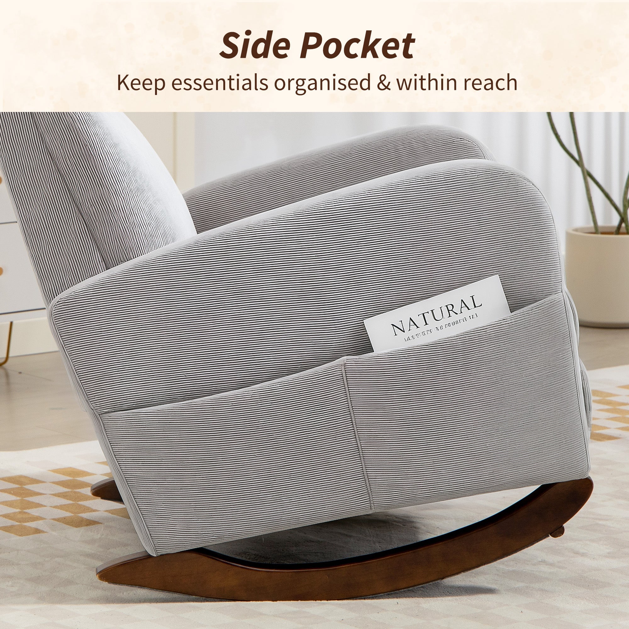 HOMCOM Corduroy Rocking Armchair - Grey