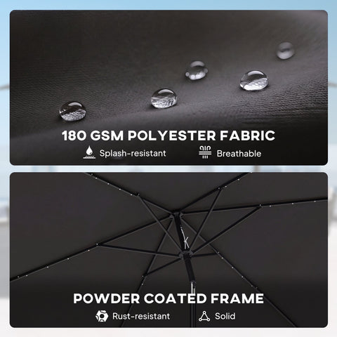 Outsunny 3 x 2 m Garden Parasol Umbrella with LED Solar Light, Parasol Cover, Outdoor Market Patio Umbrella, Black