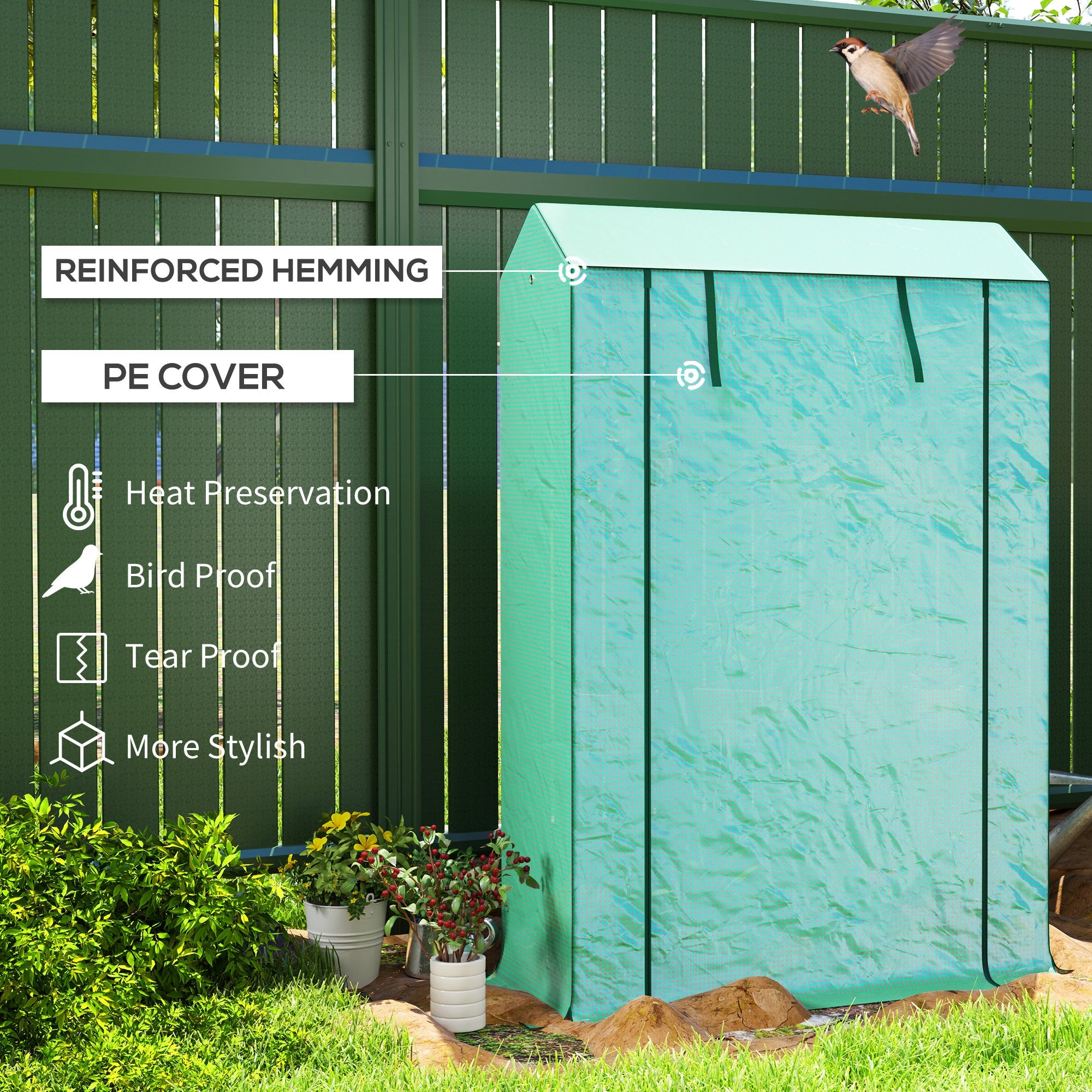 Outsunny 40 x 100cm Three Shelf Steel Frame Greenhouse - Green