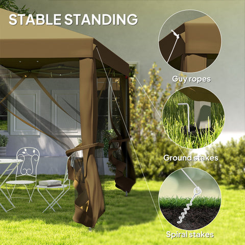 Outsunny 3 x 3\'c2\'a0m Pop Up Gazebo, 420D Garden Tent Canopy with Removable Mesh Sidewall Netting, Carry Bag for Garden Patio Outdoor, Khaki