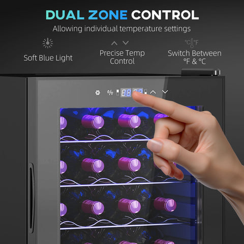 HOMCOM 32 Bottle Dual Zone 5-18\'e2\'84\'83 Wine Fridge - Black