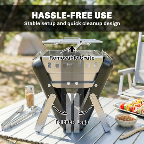 Outsunny Charcoal BBQ Grill Portable Stainless Steel Barbecue with Tilting Grate for Camping Picnic Garden Black