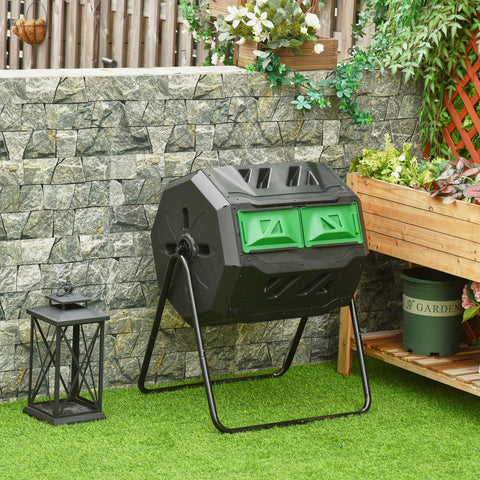 Outsunny 160L 360° Rotating Dual Chamber Composter - Black