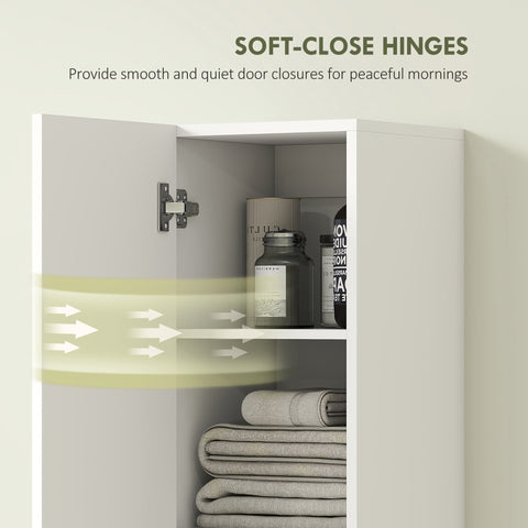 HOMCOM Wall Mounted Tall Bathroom Storage Cabinet with Soft-Close Hinges, Slim Bathroom Cabinet with 2 Doors, White