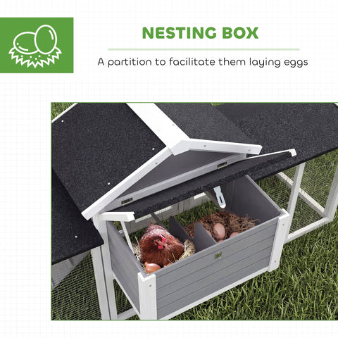 PawHut Large Chicken Coop, Wooden Outdoor Chicken Cage Poultry Hen House with Nesting Box