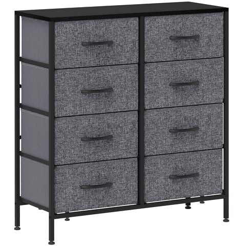 HOMCOM Fabric Chest of Drawers, Storage Drawers, Industrial Bedroom Dresser with 8 Fabric Drawers, Steel Frame and Wooden Top for Nursery, Living Room, Hallway, Black