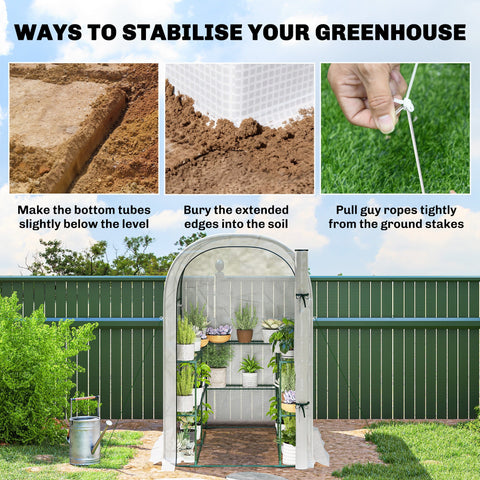 Outsunny Walk-in Greenhouse with Shelves, Small Greenhouse with PE Cover and Roll-up Door, 123 x 187 x 189 cm, White