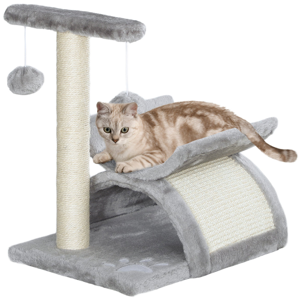 PawHut Cat Tree, Cat Tower for Kittens, Small Cat Condo with Rotatable Top Bar, Sisal Scratching Post, Tunnel, Dangling Balls - Grey