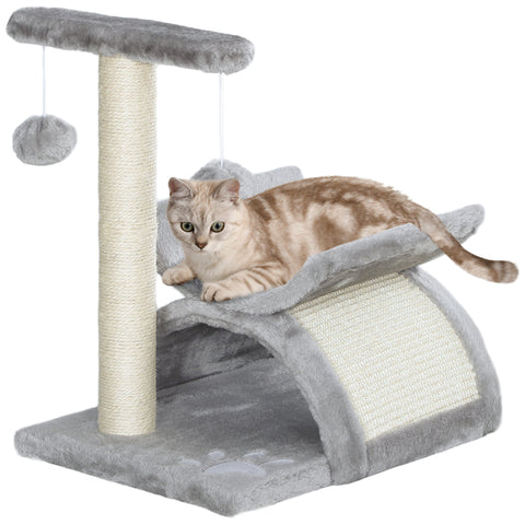 PawHut Cat Tree, Cat Tower for Kittens, Small Cat Condo with Rotatable Top Bar, Sisal Scratching Post, Tunnel, Dangling Balls - Grey