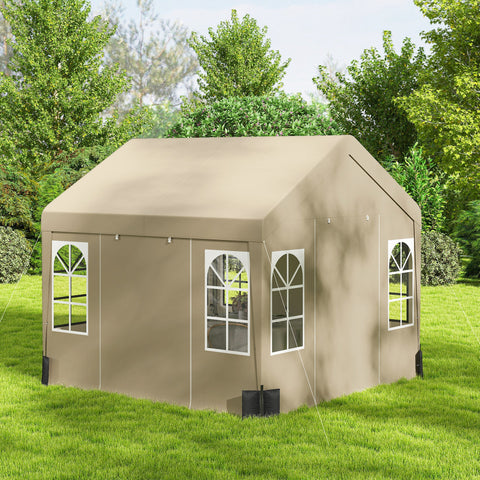 Outsunny 3 x 3 m Party Tent, Outdoor Canopy Tent Shelter with Removable Sidewalls, 4 Zipped Doors, for Parties, Wedding, Beige