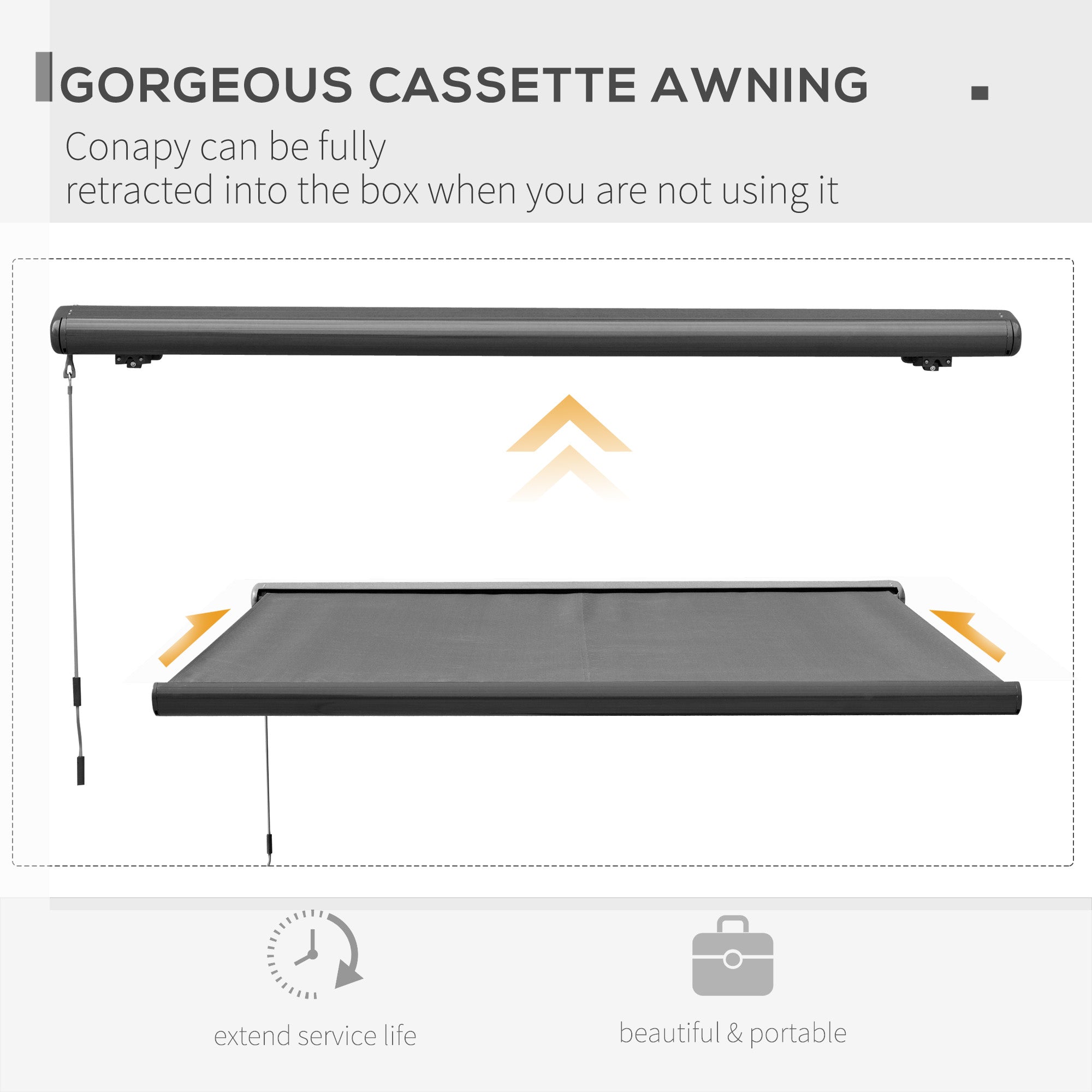Outsunny 3 x 2.5m Electric Awning with Remote Controller, Aluminium Frame DIY Retractable Awning, UV50+ Sun Shade Canopy for Garden Patio Deck Door Window, Grey
