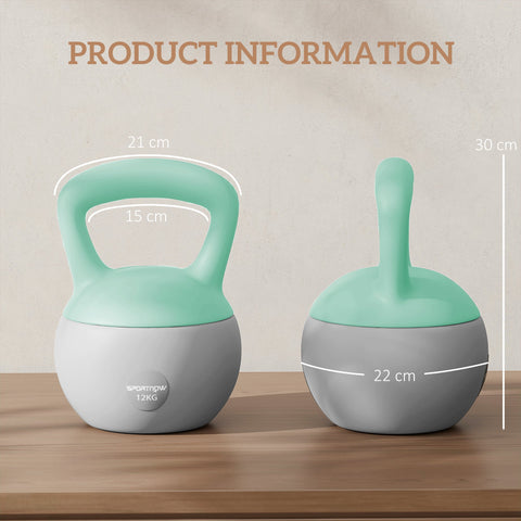 SPORTNOW 12KG Soft Kettlebell, Kettlebell with Non-Slip Handle for Home Gym, Weight Lifting, Strength Training, Green/Grey