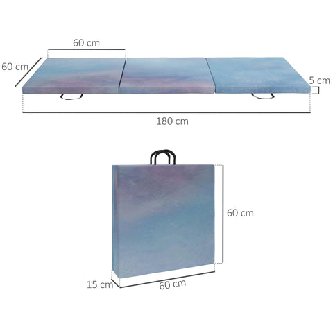 HOMCOM 6FT Foldable Gymnastics Mat, Tri-Fold 2" Thick Crash Mat with Carry Strap Handles for Home Training, Sky Blue