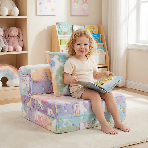 Glow In the Dark Kids Couch with Washable Zippered Covers and Extra Pillow-Colourful