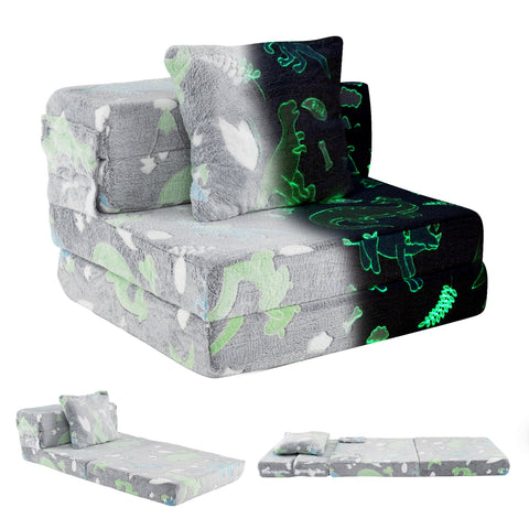 Glow In the Dark Kids Couch with Washable Zippered Covers and Extra Pillow-Colourful