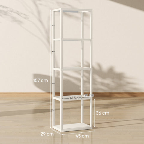 HOMCOM LED Floor Lamp with Glass Shelves, 4 Layers Dimmable Tall Standing Lamp, Modern Column Shelf Floor Light for Living Room, Bedroom, Office, Oak