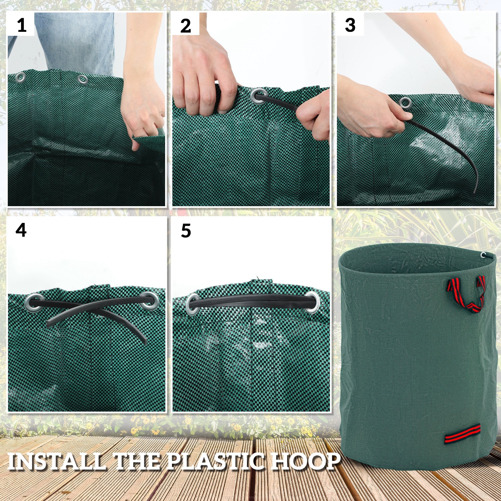 Outsunny Garden Waste Bags, 300L x 3 Heavy Duty Garden Bags, Foldable and Reusable Garden Sacks with Handles for Collecting Garden Waste, Plant Waste Grass and Leaves, Green