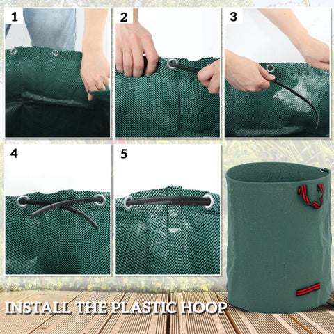 Outsunny Garden Waste Bags, 300L x 3 Heavy Duty Garden Bags, Foldable and Reusable Garden Sacks with Handles for Collecting Garden Waste, Plant Waste Grass and Leaves, Green