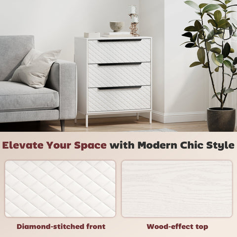 HOMCOM Chest of Drawers, Dresser with 3 Fabric Drawers and Aluminium Handles - White