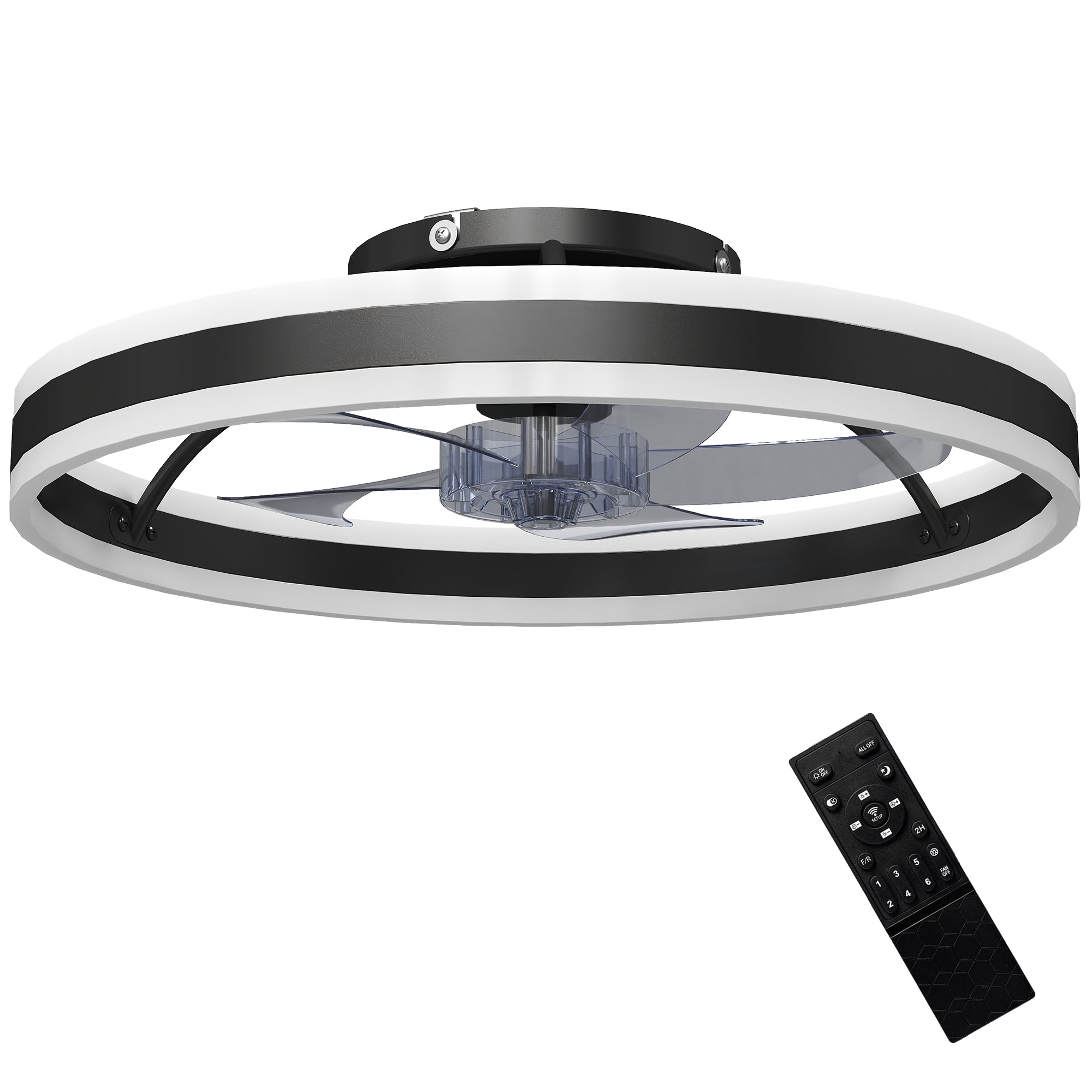 HOMCOM Ceiling Fan with Light and Remote, LED Mount Ceiling Fan with 3 Colour Temperatures, 6 Speed, 50 cm, Black