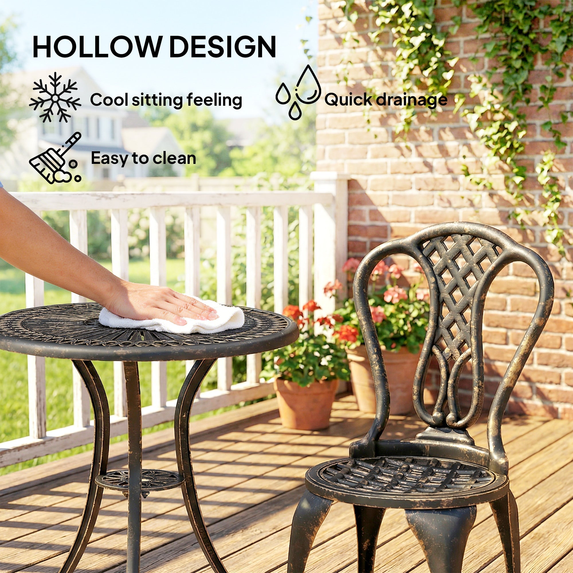 Outsunny Outdoor Bistro Set for 2 Cast Aluminium Patio Furniture with Round Table Umbrella Hole Brown