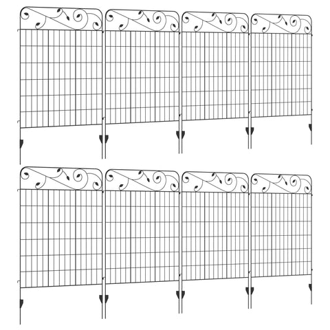 Outsunny Decorative Garden Fencing, 8PCs 43in x 23ft Outdoor Picket Fence Panels, Rustproof Metal Wire Landscape Flower Bed Border Edging Animal Barrier, Black
