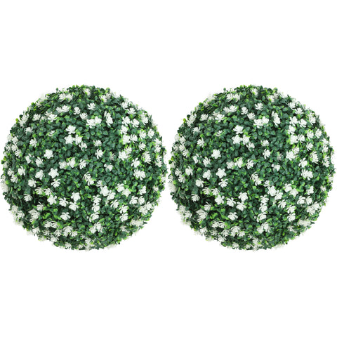 HOMCOM Set of Two Artificial Boxwood Balls Plants - White