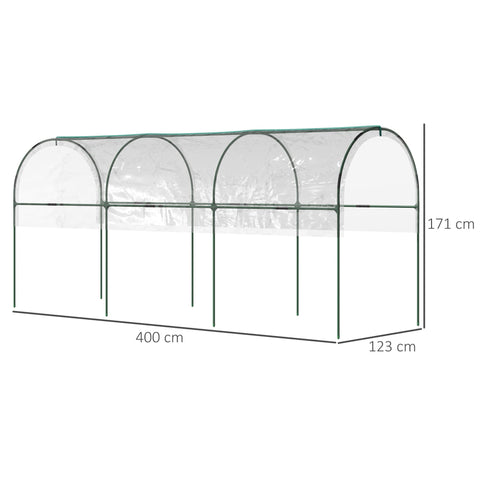 Outsunny Tunnel Tomato Greenhouse with 4 Hoops and Top Tap, Pointed Bottom and Guy Ropes, 400 x 123 x 171 cm, Clear