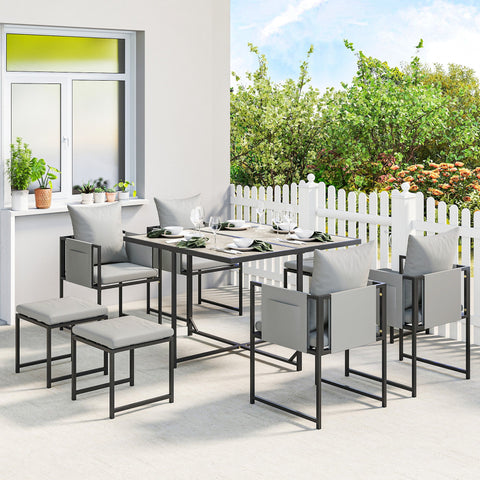 Outsunny Nine-Piece Steel Frame Garden Dining Set - Dark Grey