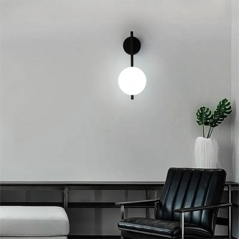 Black Globe Wall Lamp - Modern Minimalist Glass Shade Light