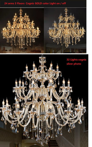 Large Villa 24/32/36/48 Lamps Crystal Chandelier Stair Long Lighting Fixture