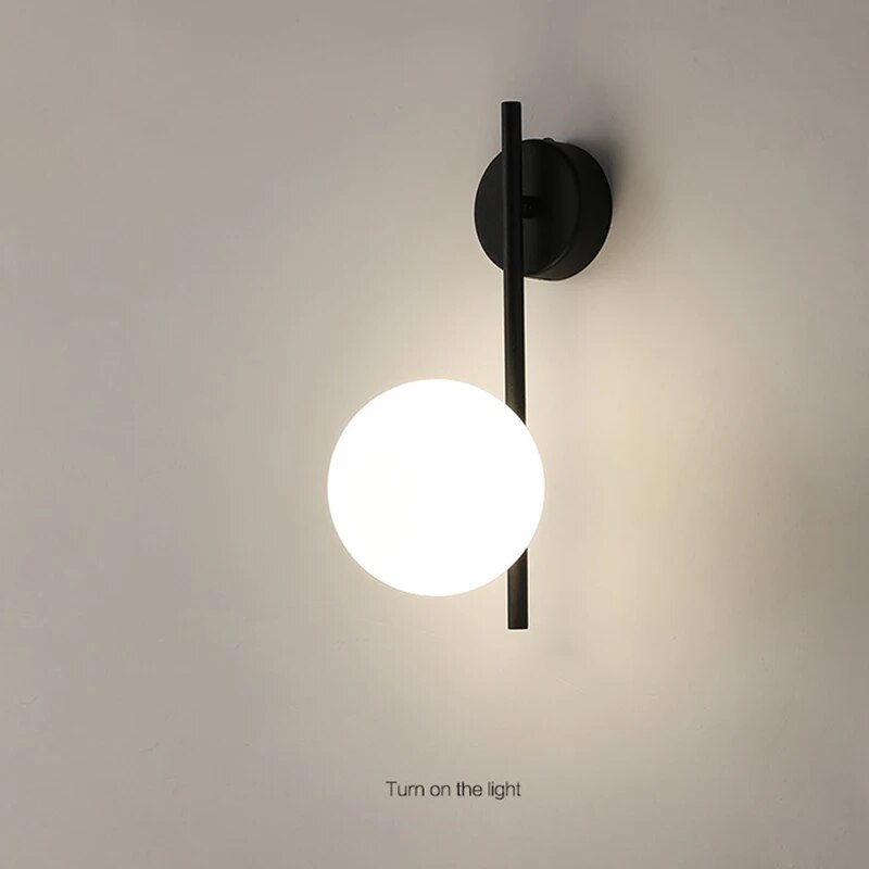 Black Globe Wall Lamp - Modern Minimalist Glass Shade Light