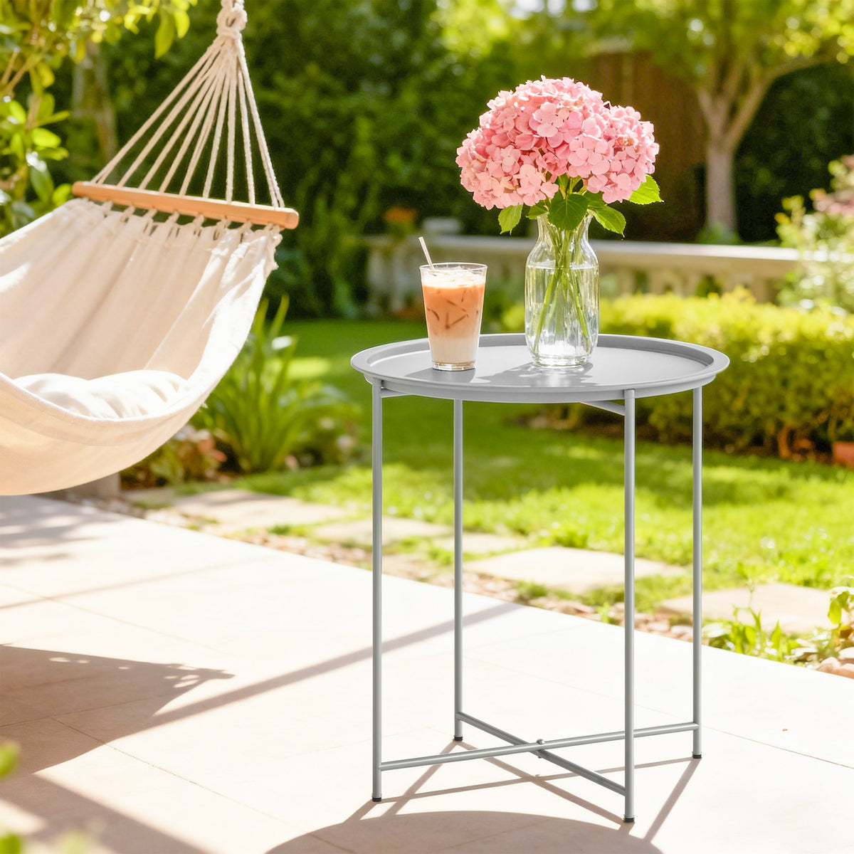 Outsunny Steel Removable Tray Top Garden Table - White