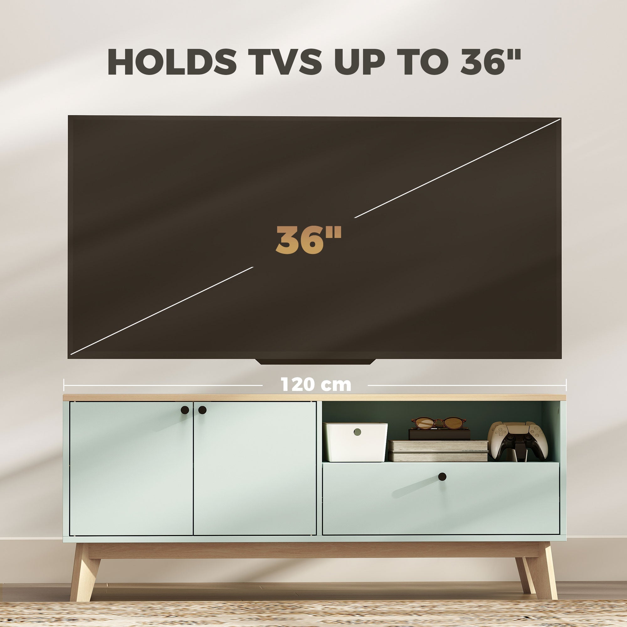 HOMCOM TV Stand Cabinet for Television up to 36 Inch, Modern TV Unit with 2 Doors, Entertainment Center with Adjustable Shelf