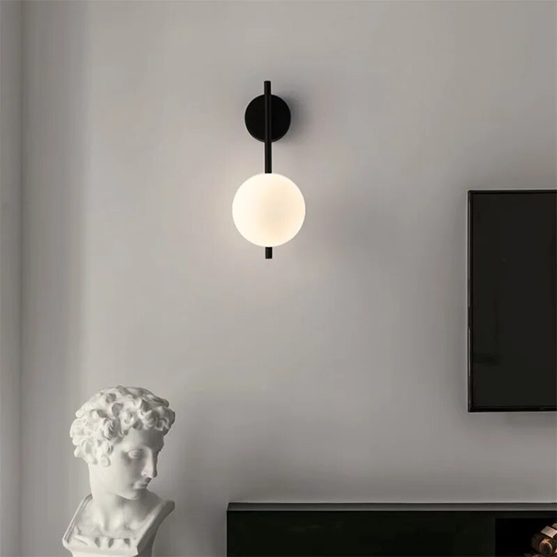 Black Globe Wall Lamp - Modern Minimalist Glass Shade Light