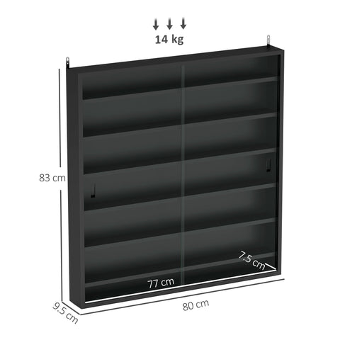 HOMCOM Six Shelf Display Cabinet, with Glass Doors - Black