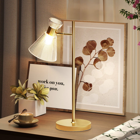 HOMCOM Modern Table Lamp, Bedside Lamp with Adjustable Flower-Shaped Head and E27 Socket for Living Room Bedroom Study, Bulb Not Included, Gold Tone