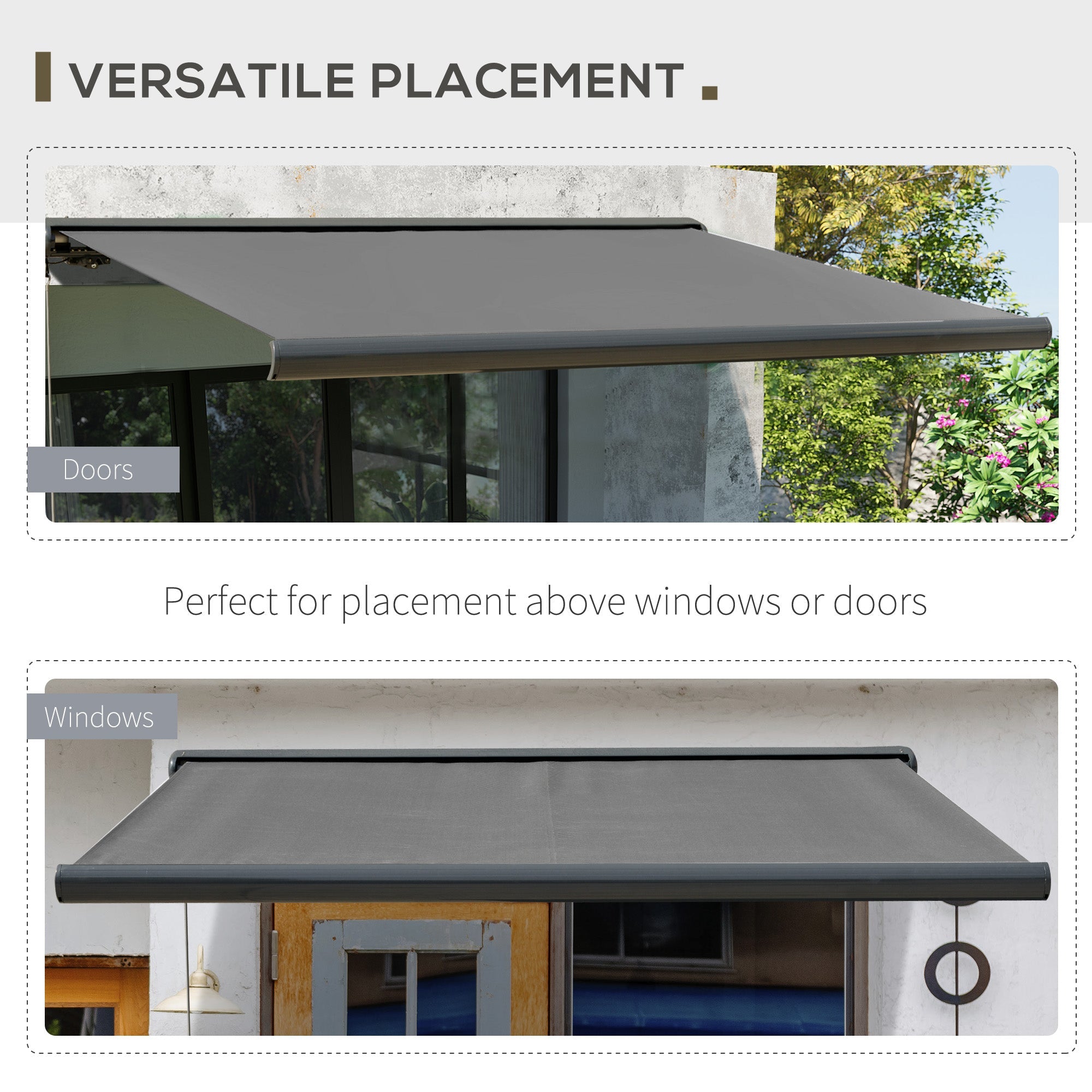Outsunny 3 x 2.5m Electric Awning with Remote Controller, Aluminium Frame DIY Retractable Awning, UV50+ Sun Shade Canopy for Garden Patio Deck Door Window, Grey