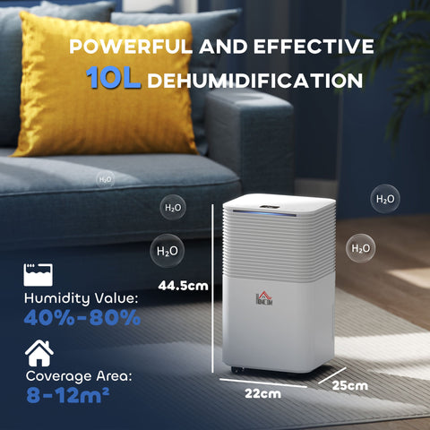 HOMCOM 10L/Day 2000ML Portable Quiet Dehumidifier for Home Laundry Room Bedroom Basement, Electric Moisture Air De-Humidifier with 3 Modes